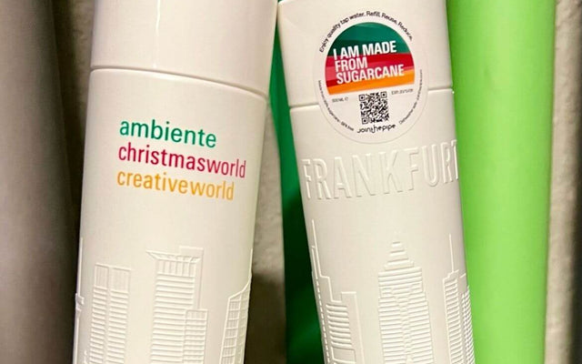 Two Frankfurt City Bottles showcasing sustainable design, promoting the Frankfurt City Bottles sustainable initiative.