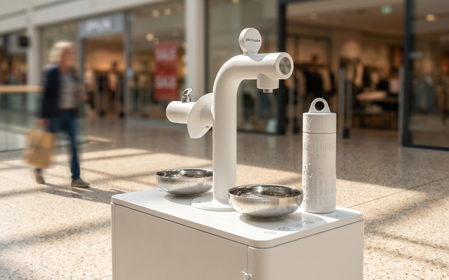Indoor water refill stations for events in a shopping mall showcasing modern design and functionality.